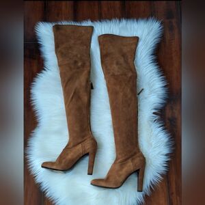 Alberta Ferretti Tan Suede Thigh Height Boots Size EU 40.5 US 9.5